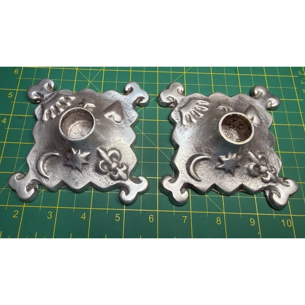 Celestial Candlestick Set Aluminum Metal Candle Holder Crown Heart Moon Stars